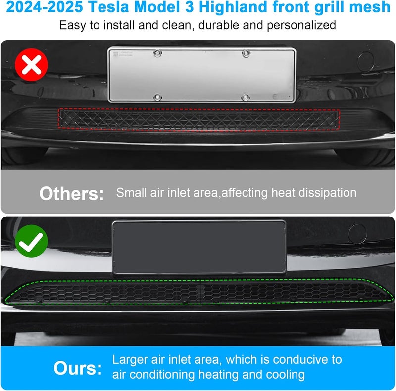 KUNIST Grille Mesh Inserts for New Tesla Model 3 Highland Front Air Inlet Vent Grille Cover Replacement for Tesla Model 3 2024 2025 Accessories (Not fit with Front Camera Version) - Image 4